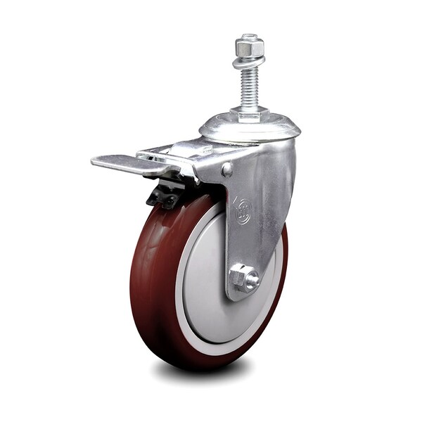 Service Caster 5 Inch Maroon Polyurethane Swivel 3/8 Inch Stem Caster with Total Lock Brake SCC SCC-TSTTL20S514-PPUB-MRN-381615 - main